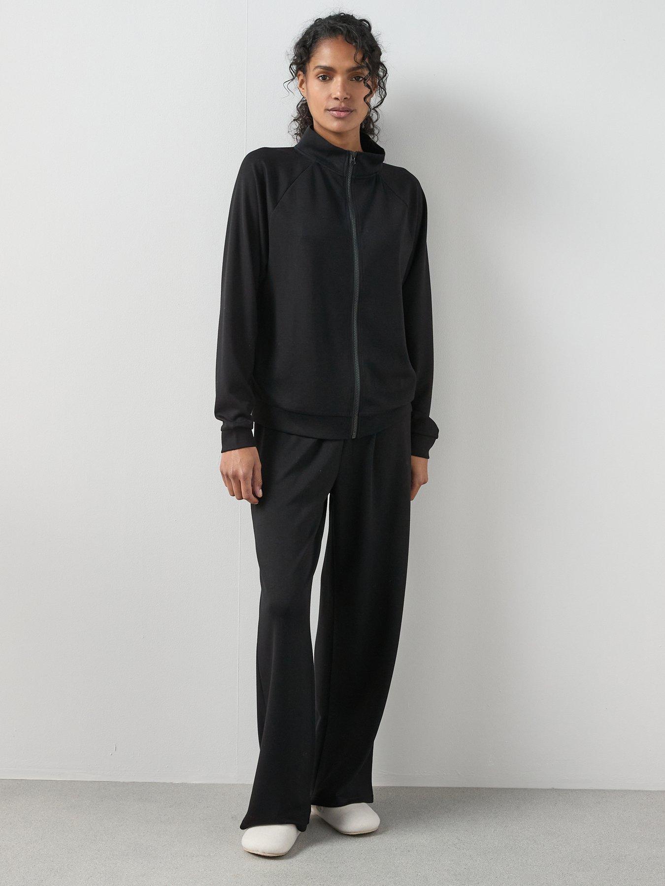 Image 1 of 6 of The Very Collection High Neck Zip Through Loungewear Set - Black