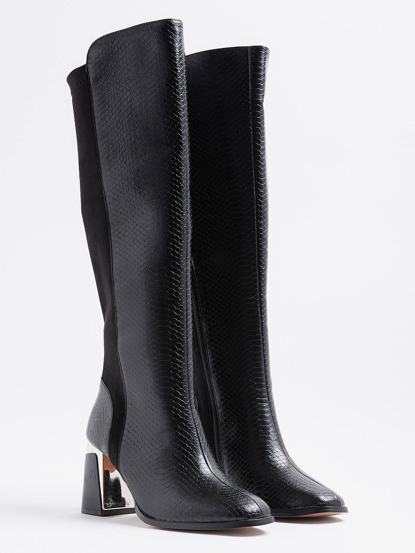 Image 5 of 6 of River Island Wide Metal Heel Knee High Boot - Black