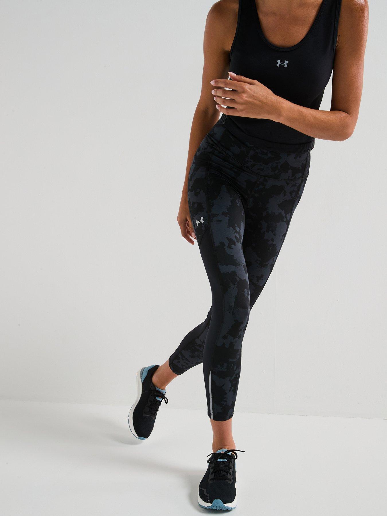 UNDER ARMOUR Womens Running Launch Ankle Print Tights Black/Grey