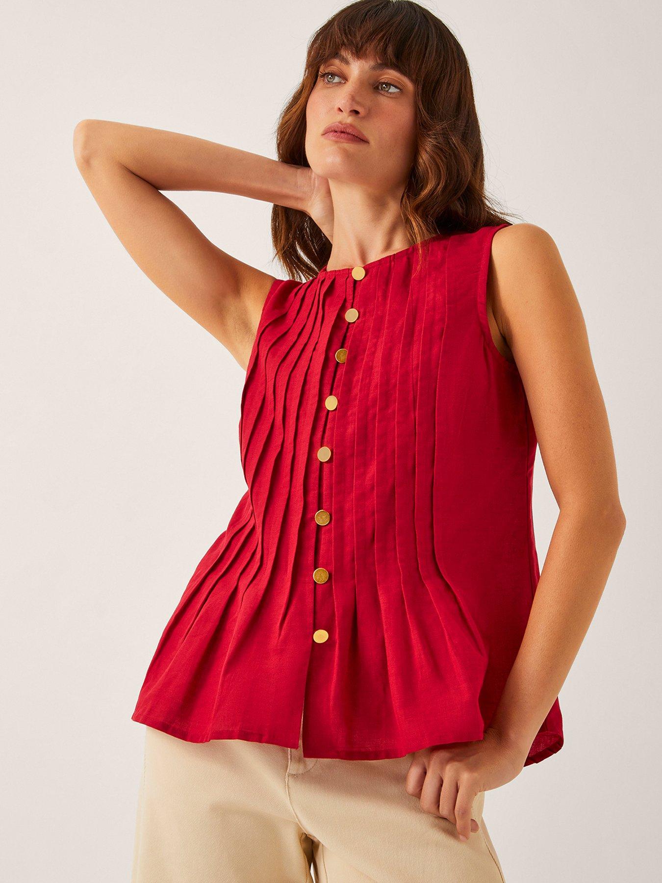 undefined Monica Pleat Top - Red