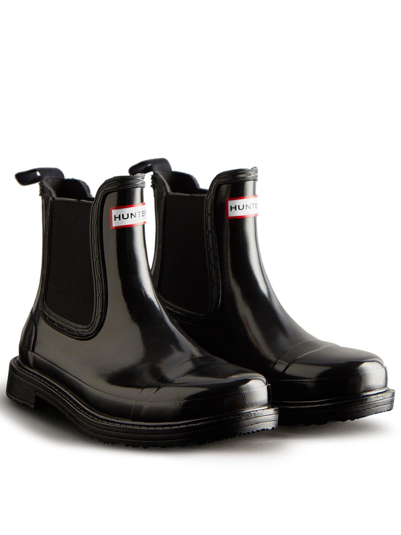 Hunter Chelsea Commando Gloss Wellington Boot-Black