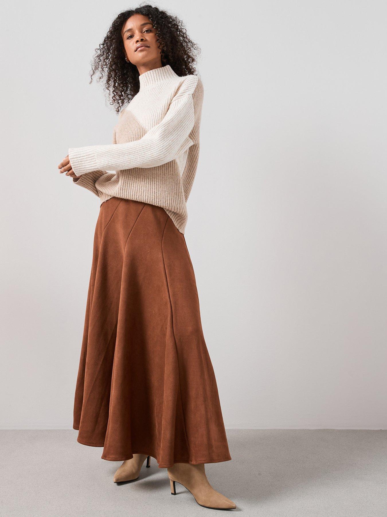 Image 3 of 7 of The Very Collection Funnel Neck Colour Block Jumper With Wool - Beige