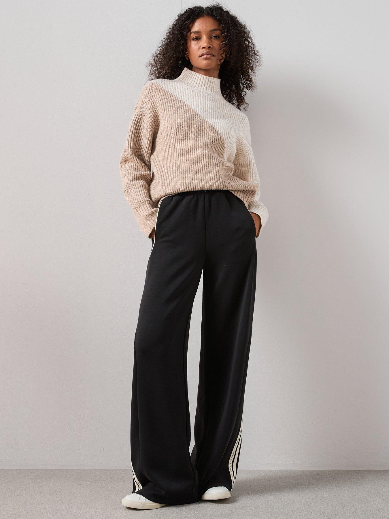 Image 4 of 7 of The Very Collection Funnel Neck Colour Block Jumper With Wool - Beige