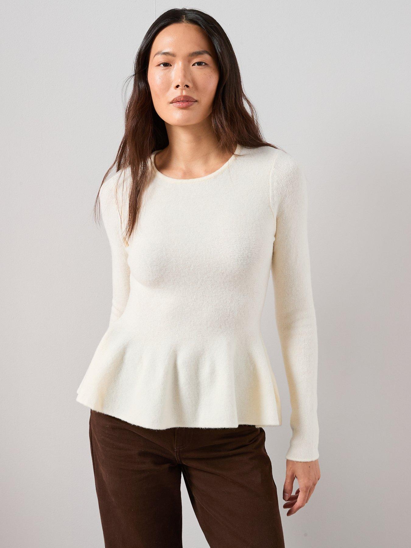 The Very Collection Crew Neck Peplum Jumper With Wool - Cream