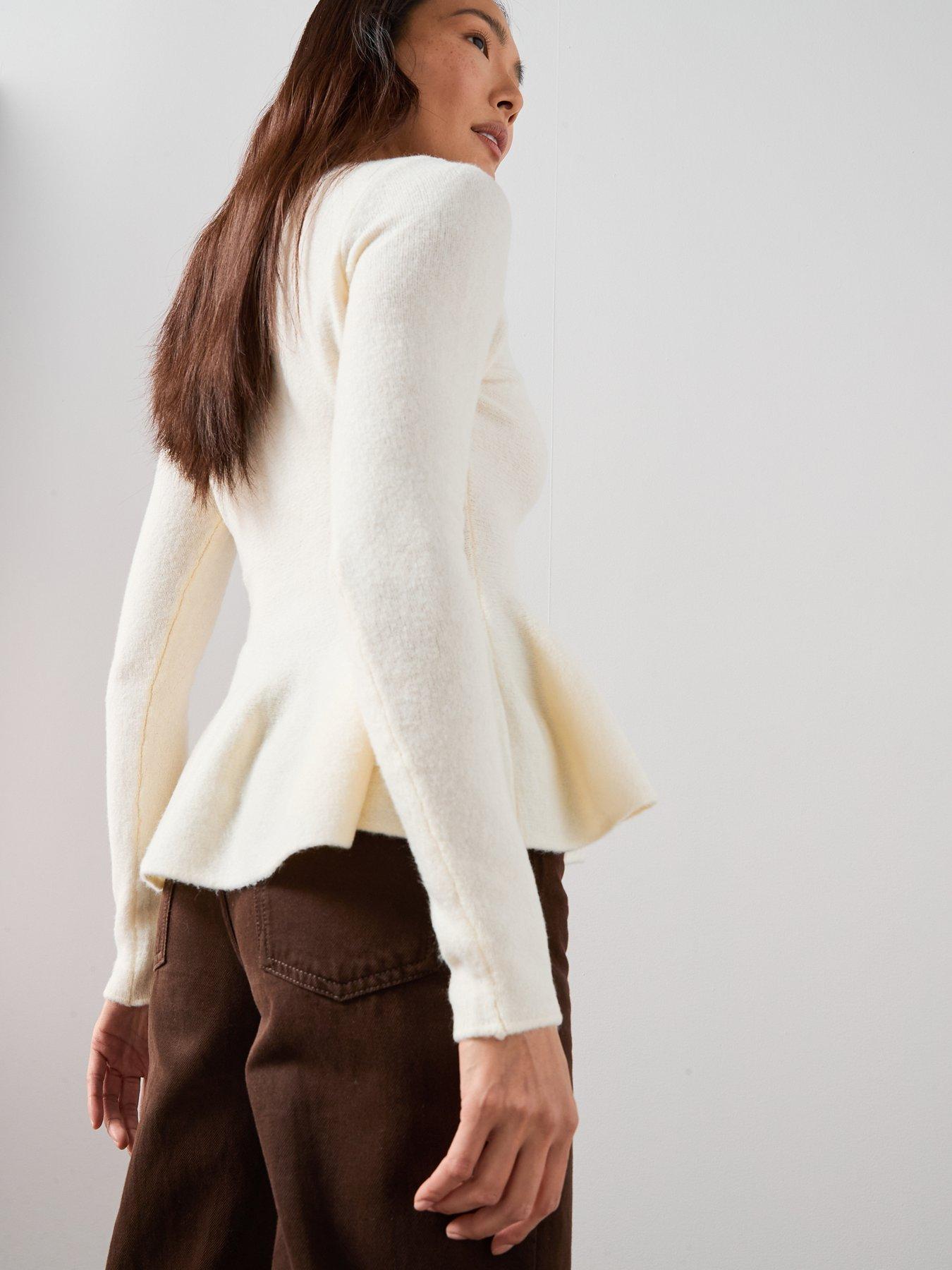 Image 5 of 7 of The Very Collection Crew Neck Peplum Jumper With Wool - Cream