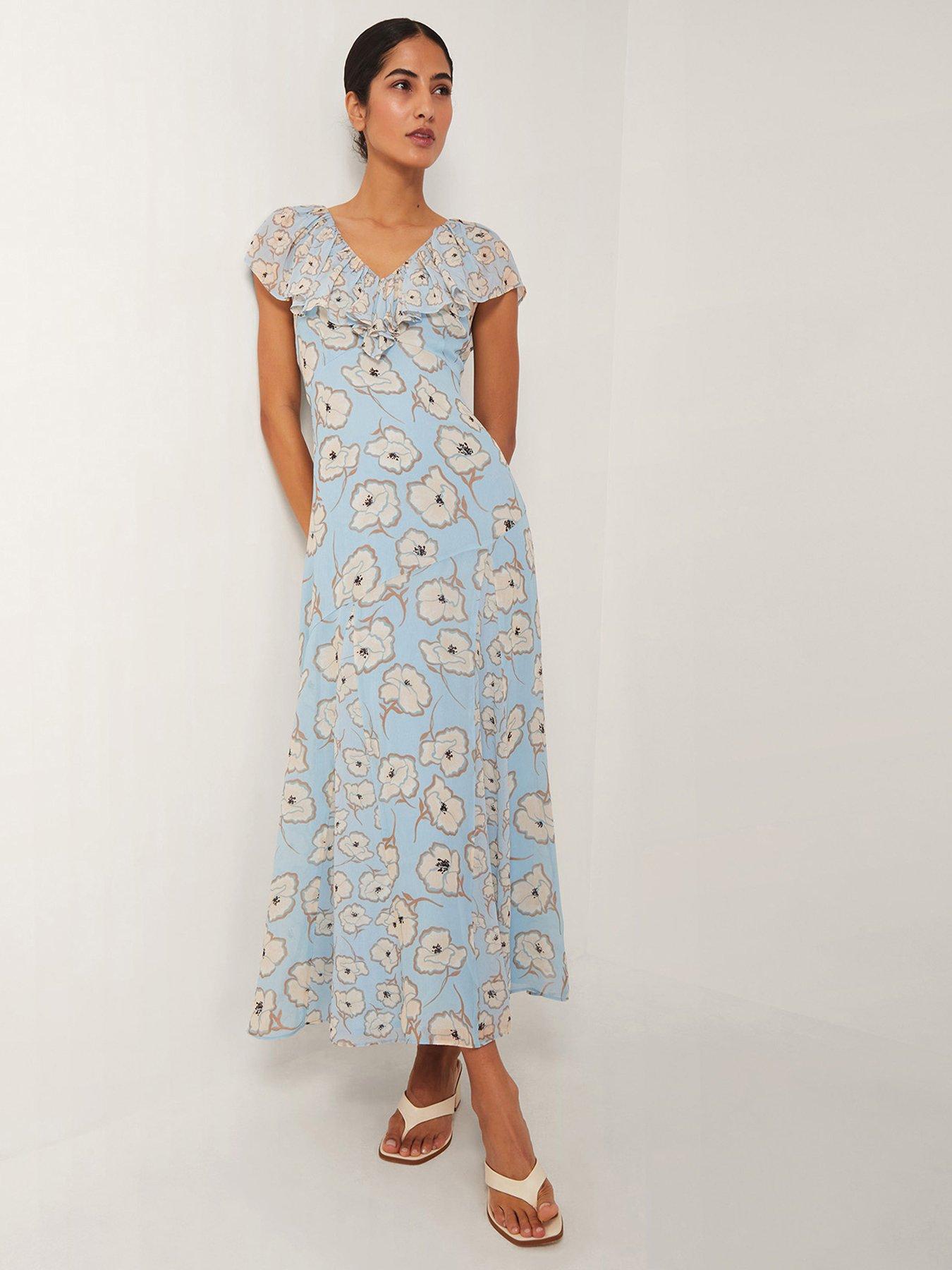 Monsoon Chloe Ruffle Dress - Blue | Very