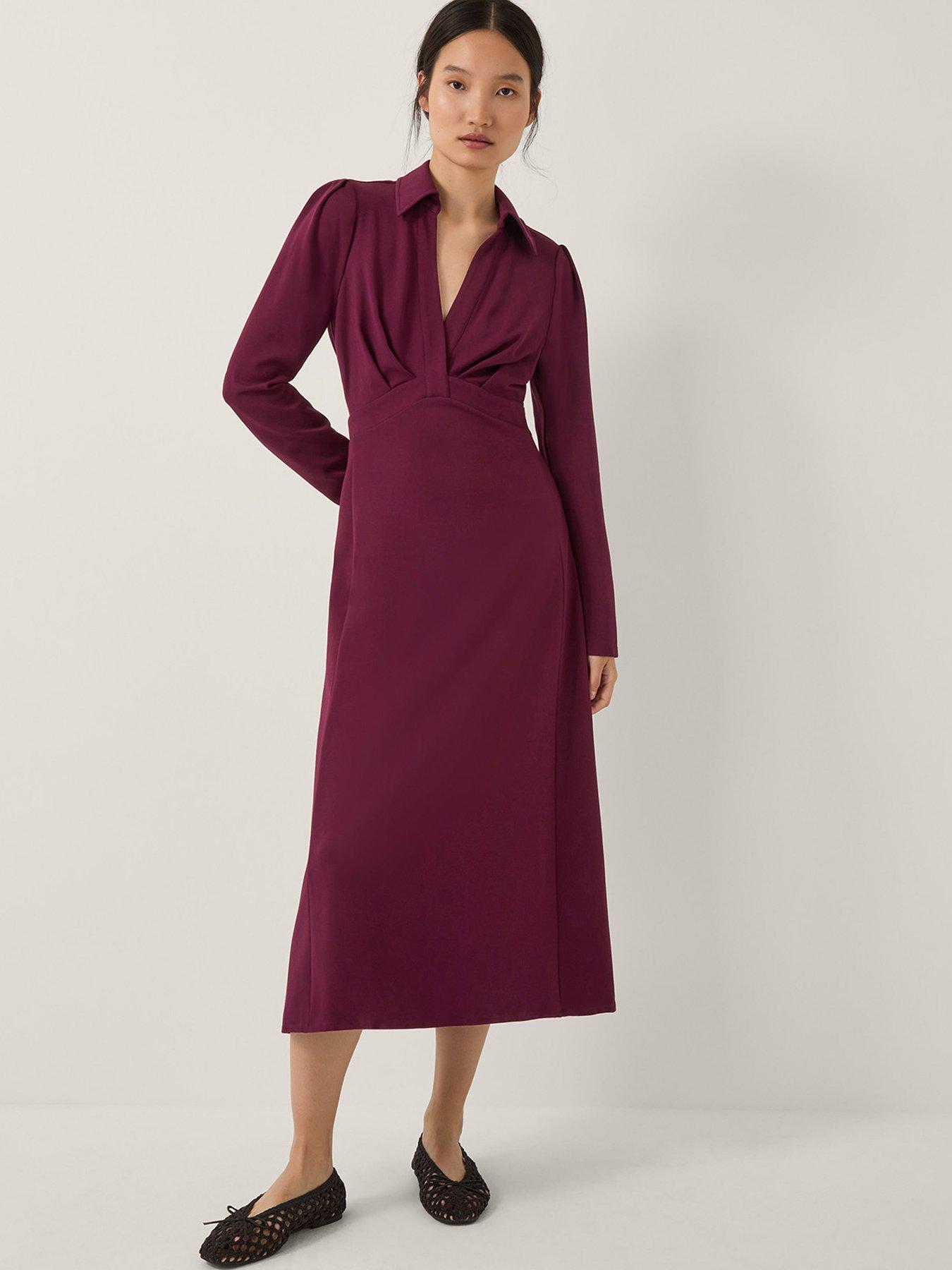 undefined Polly Ponte Midi Dress - Burgundy