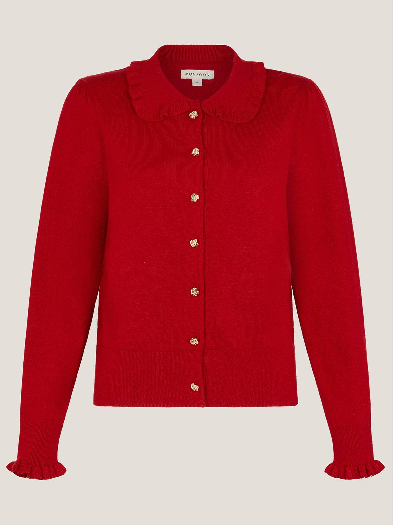 Image 3 of 5 of Monsoon Clea Collar Cardigan - Red