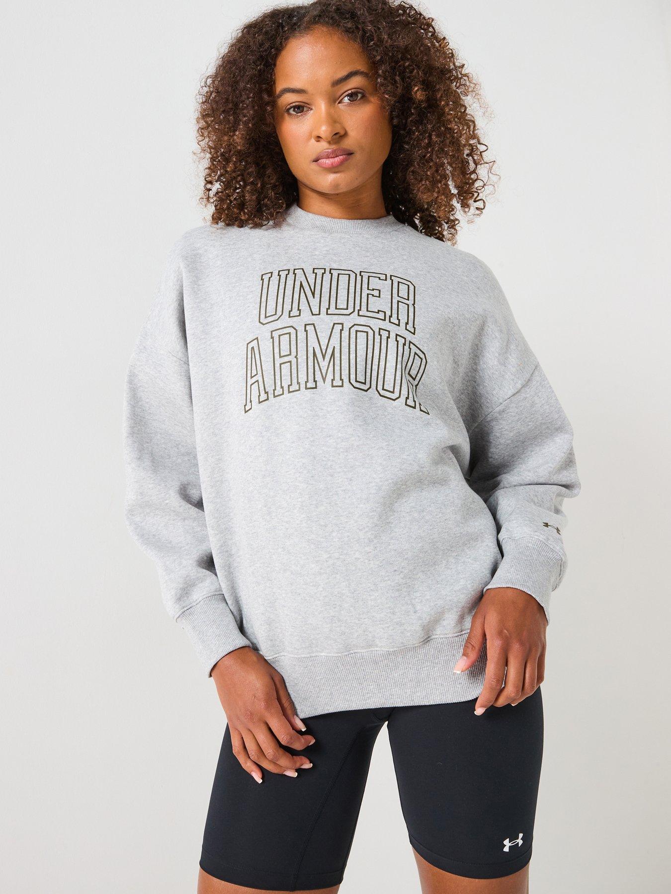 UNDER ARMOUR Womens Training Rival Fleece Oversized Varsity Crew Sweat - Grey