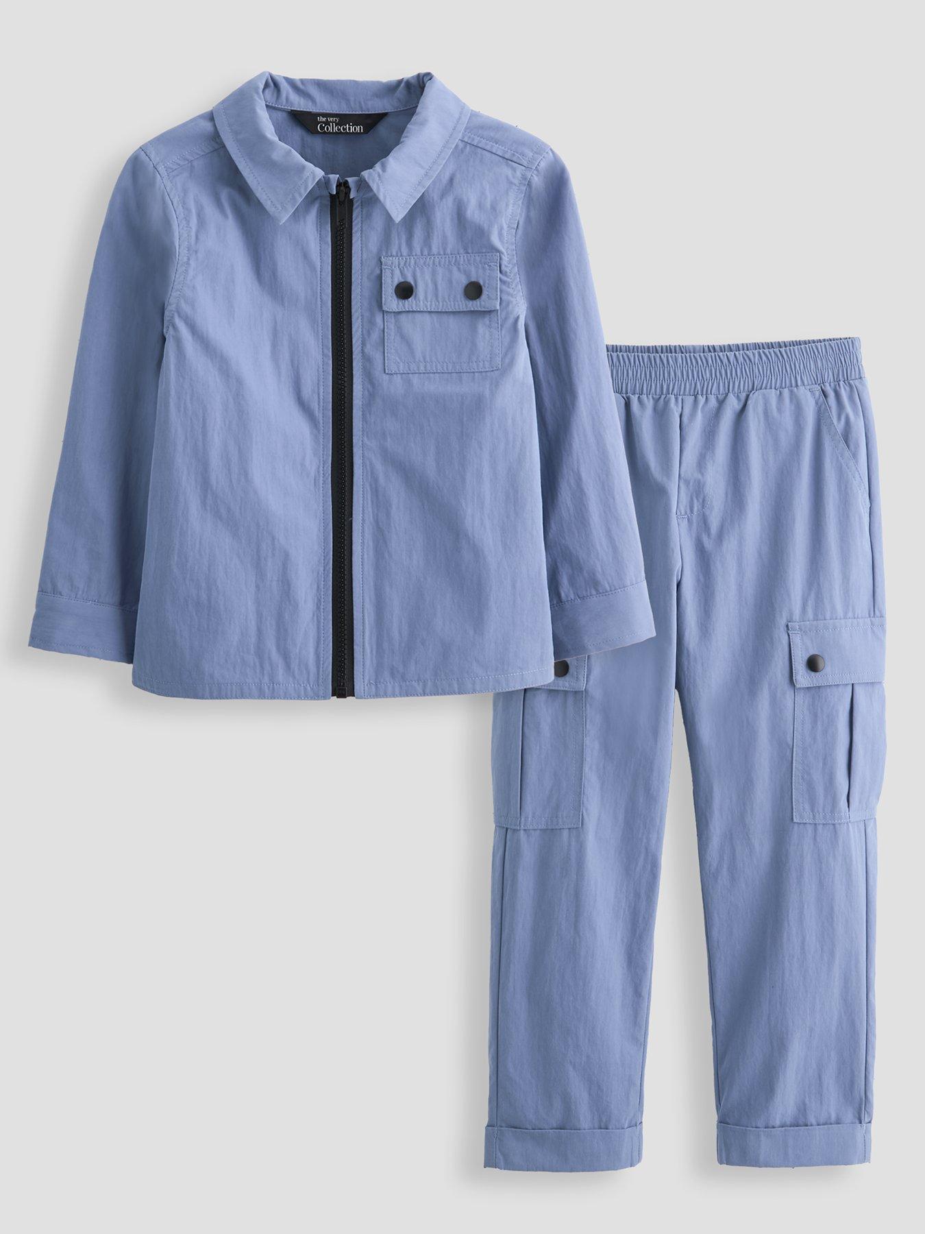 The Very Collection: Boys Smart Zip Up Pocket Detail Top And Trousers Set - Blue