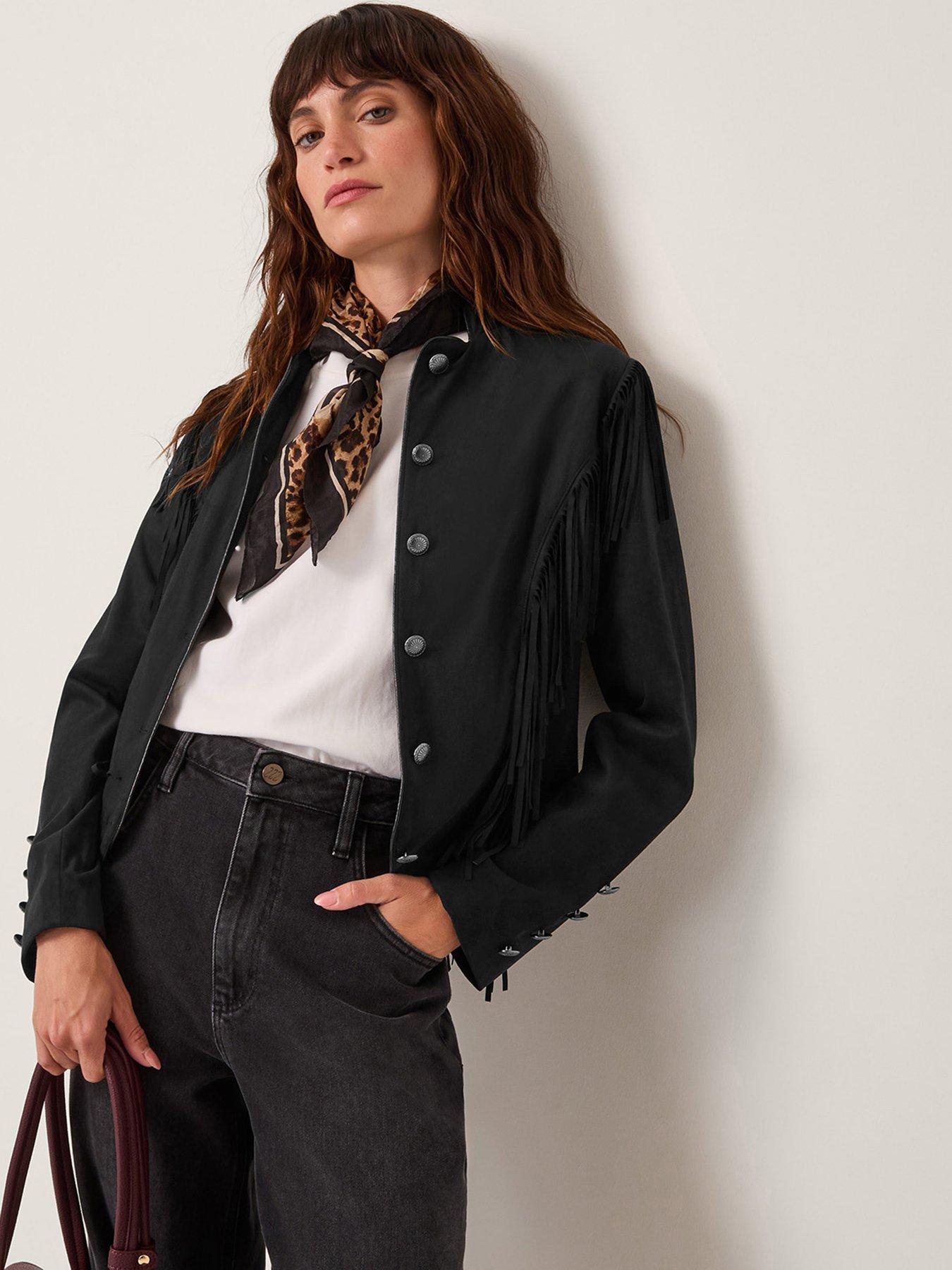 Monsoon Salome Fringe Jacket - Black