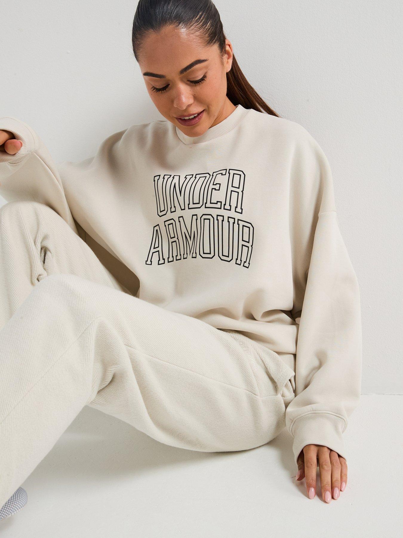 UNDER ARMOUR Womens Training Rival Fleece Oversized Varsity Crew Sweat - White