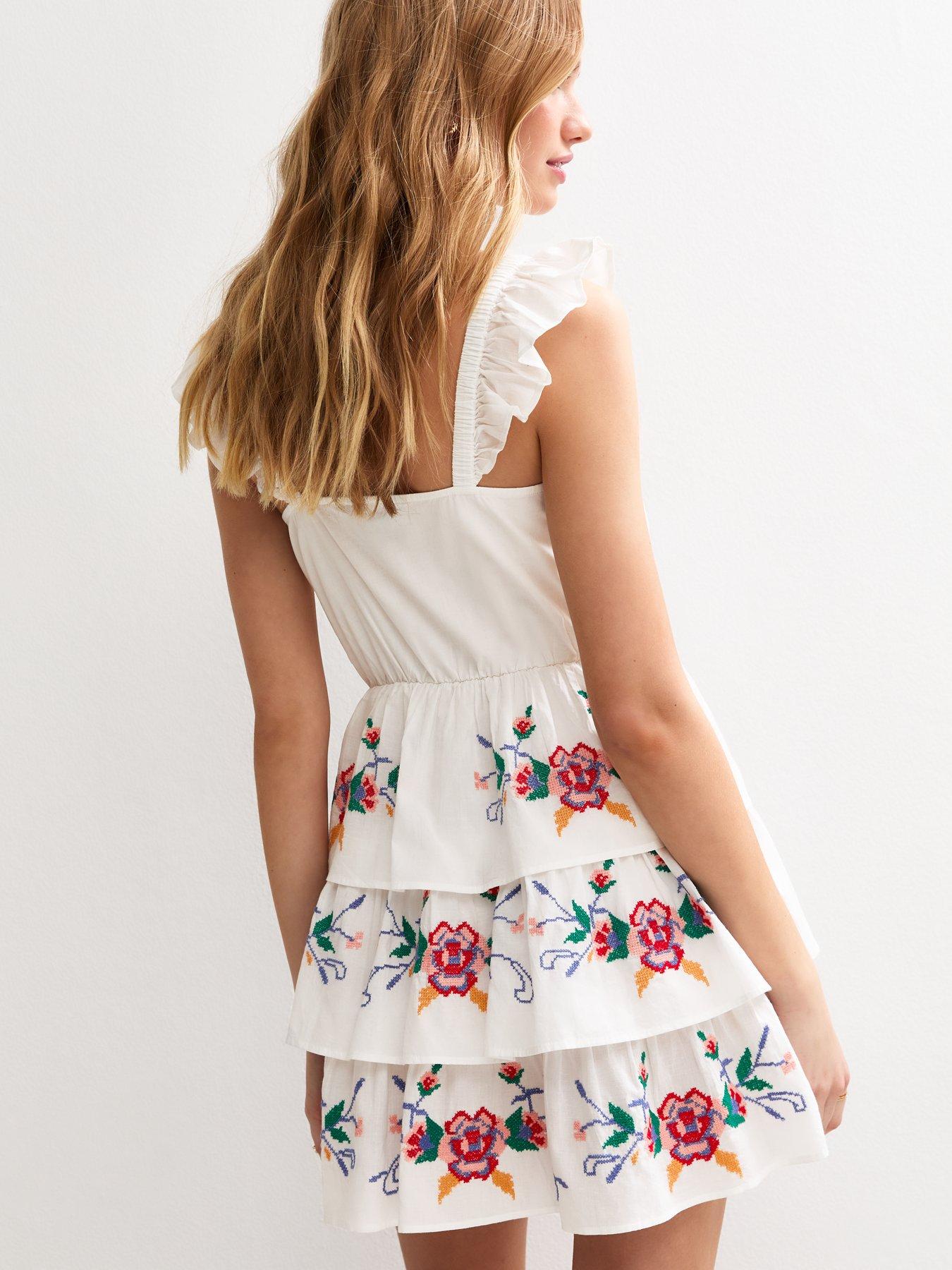 Automne White Floral Embroidered Mini Dress