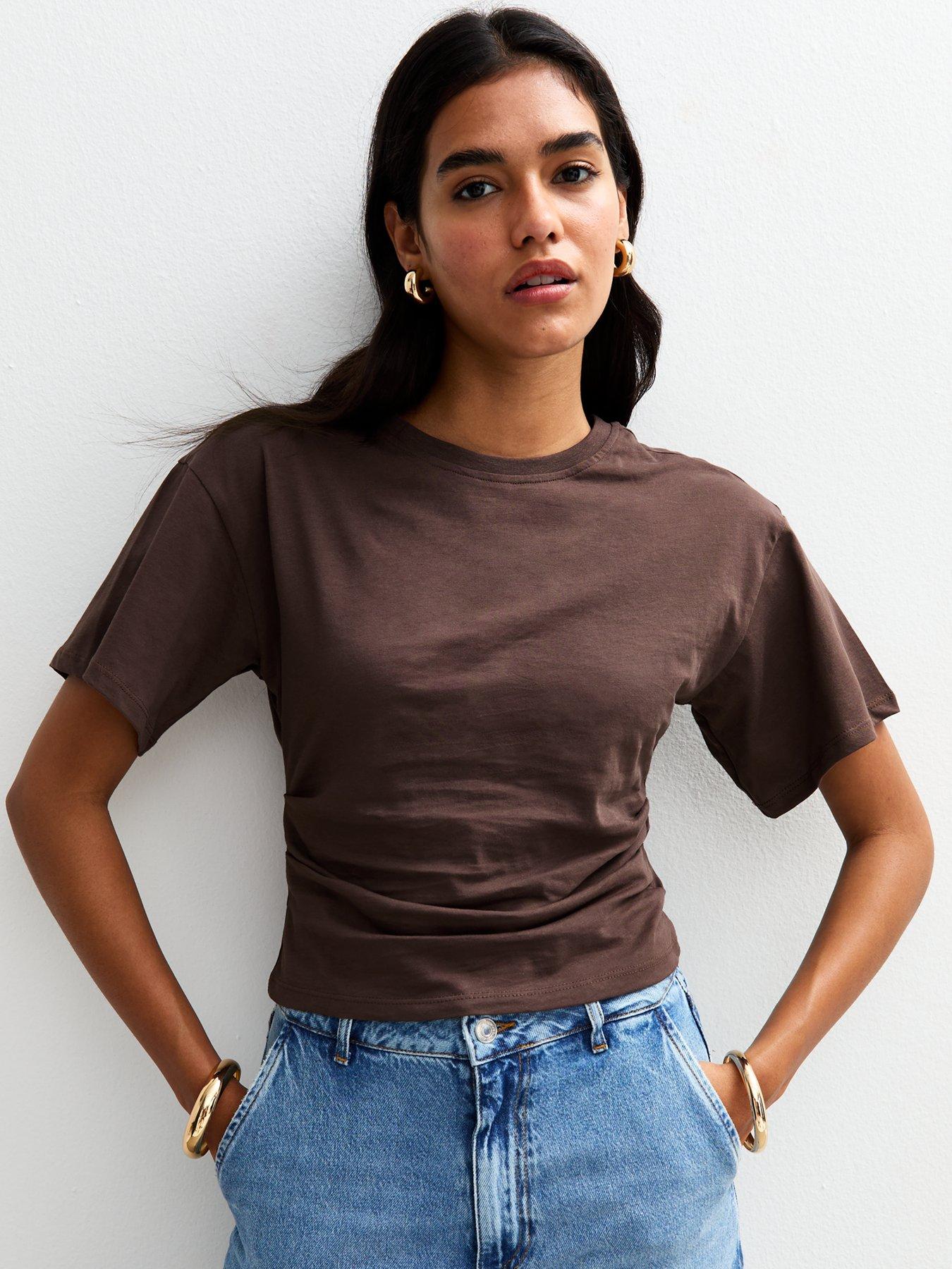 undefined Brown Ruched Seam T-shirt