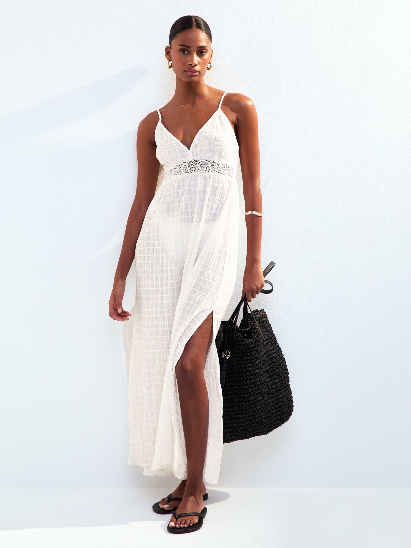 undefined White Lace Insert Maxi Dress
