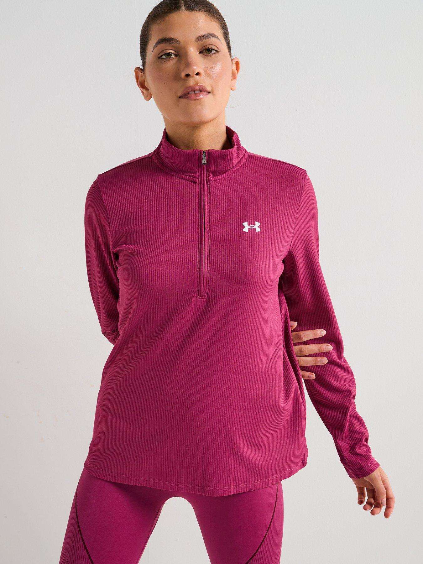UNDER ARMOUR Womens Training Tech Rib 1/2 Zip Top - Burgundy