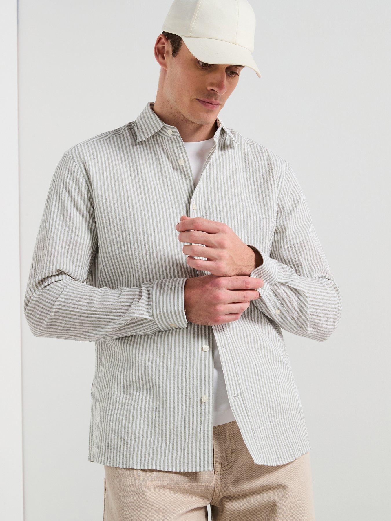undefined Kissos Long Sleeve Striped Smart Shirt - Green Stripe