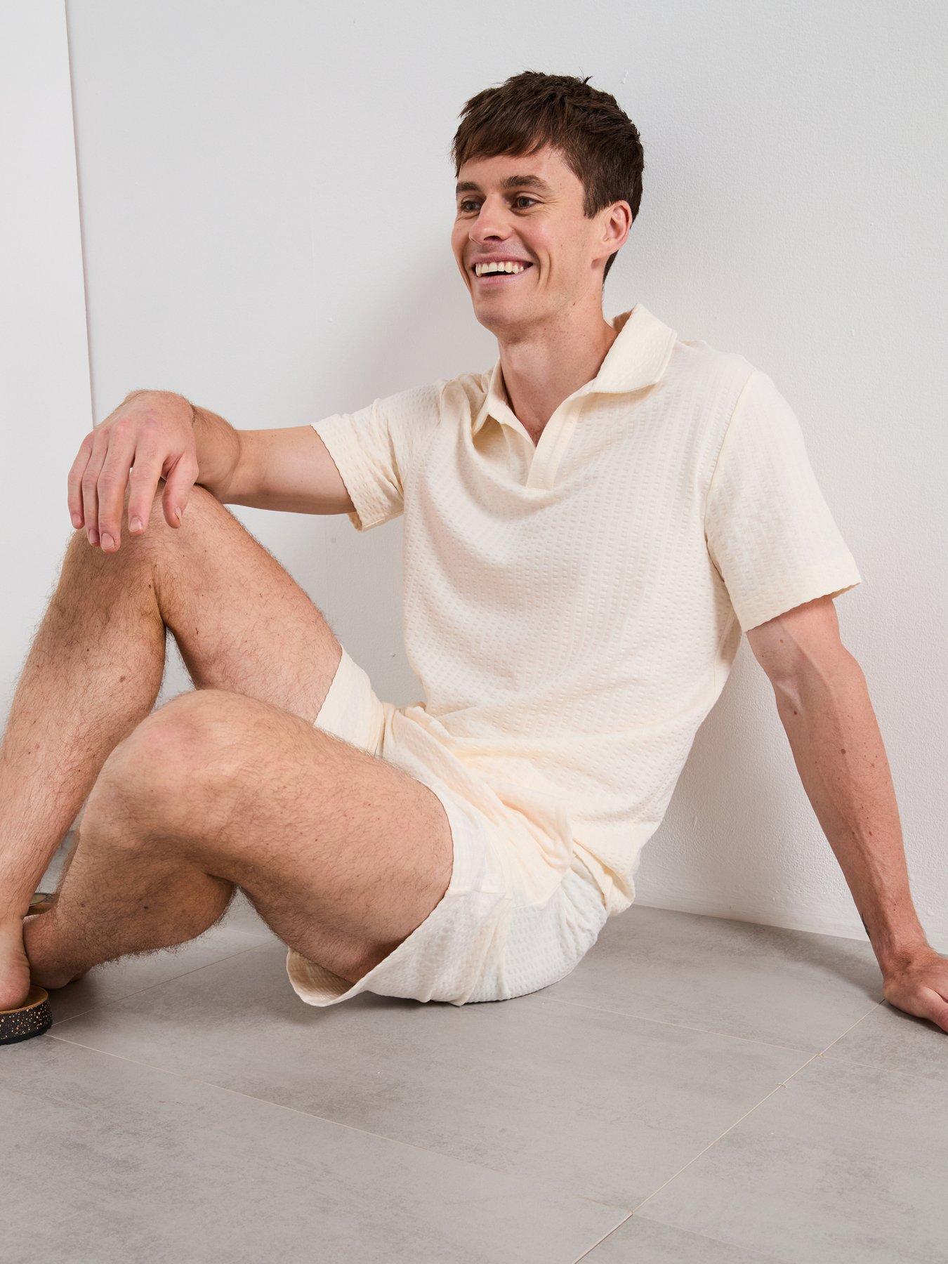 Image 1 of 6 of Mango Serpolo Short Sleeve Textured Polo Shirt - Light Beige
