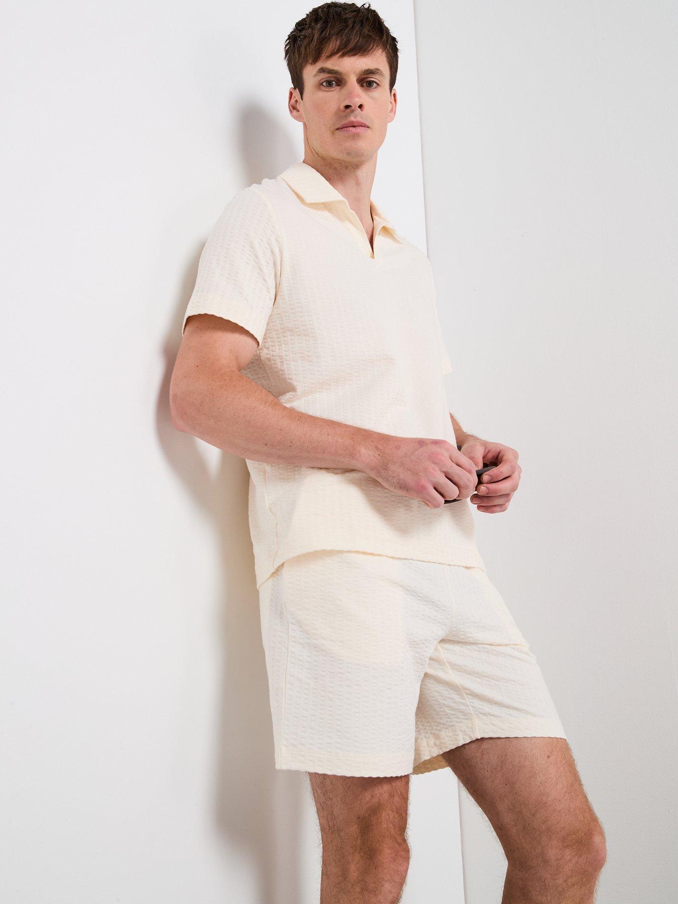 Image 5 of 6 of Mango Serpolo Short Sleeve Textured Polo Shirt - Light Beige