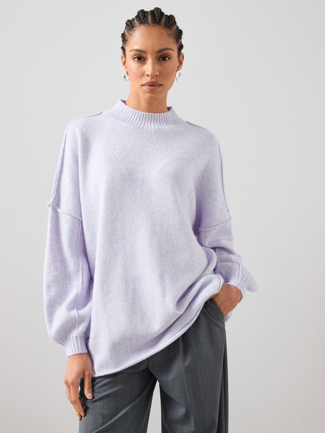 The Very Collection: Timeless Yarn Oversized Balloon Sleeve Jumper - Lilac