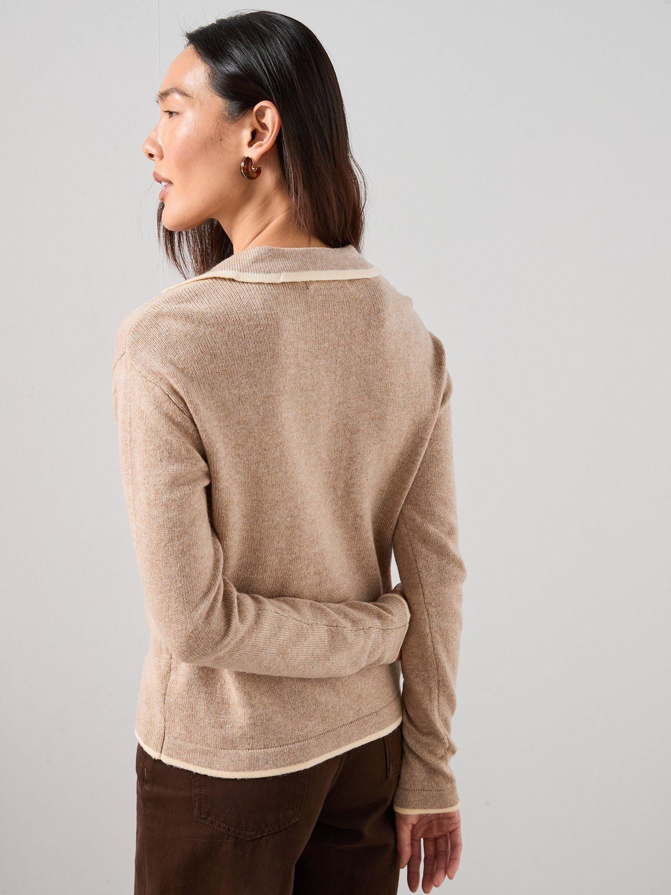 Image 2 of 7 of The Very Collection Contrast Tipping Collared Jumper With Wool - Beige