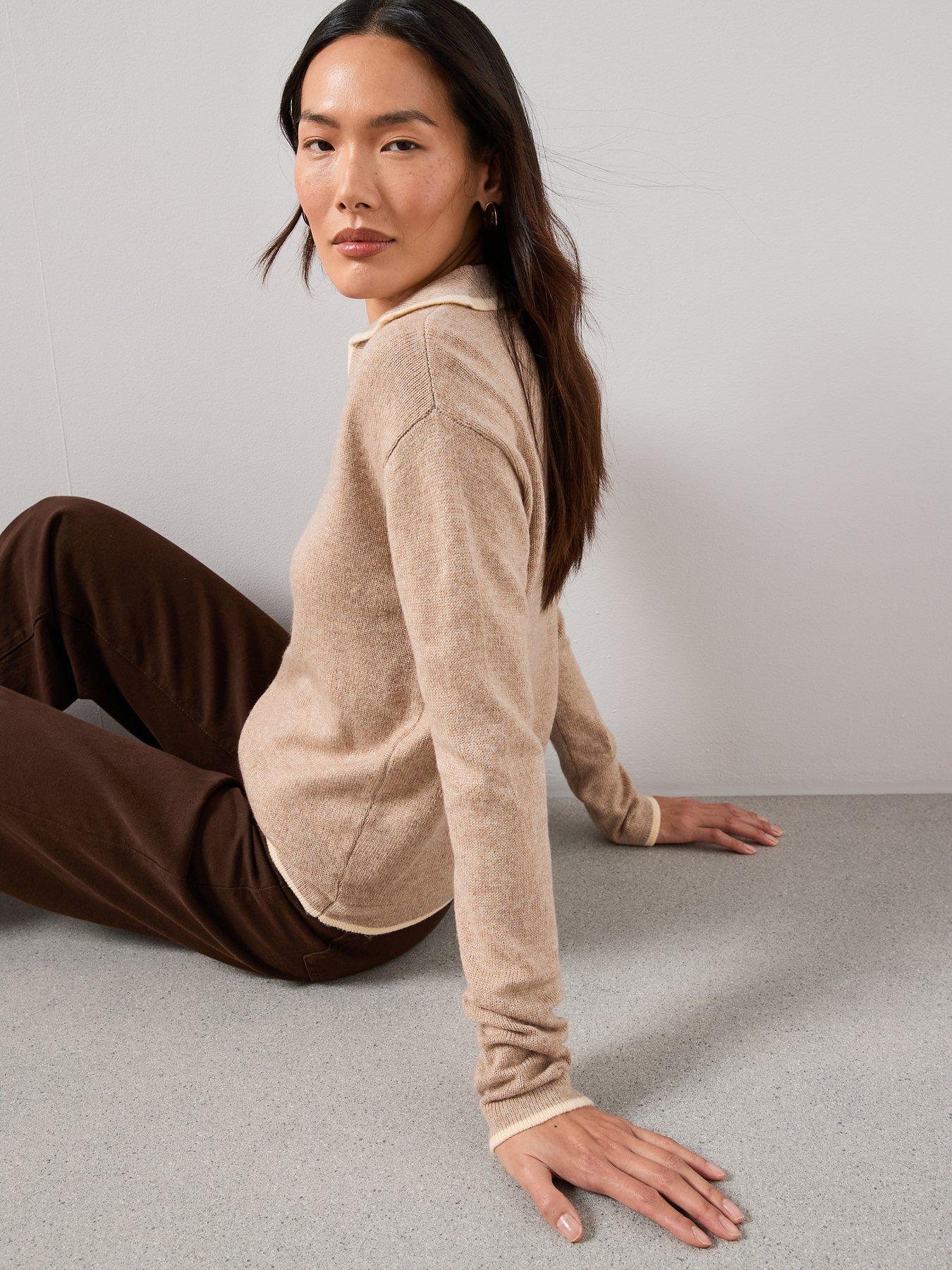 Image 6 of 7 of The Very Collection Contrast Tipping Collared Jumper With Wool - Beige