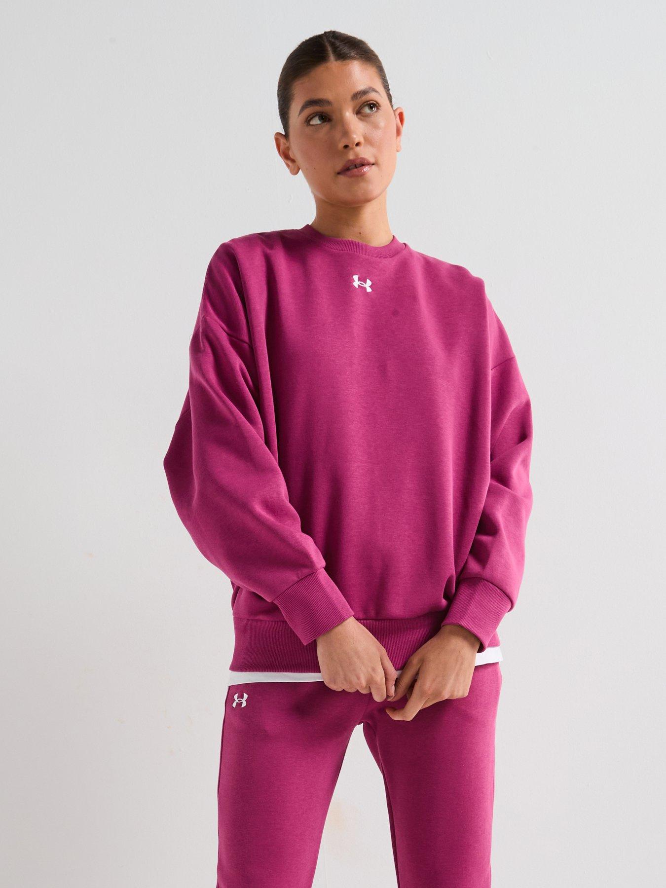 UNDER ARMOUR Womens Training Rival Fleece Oversized Crew Sweat - Burgundy