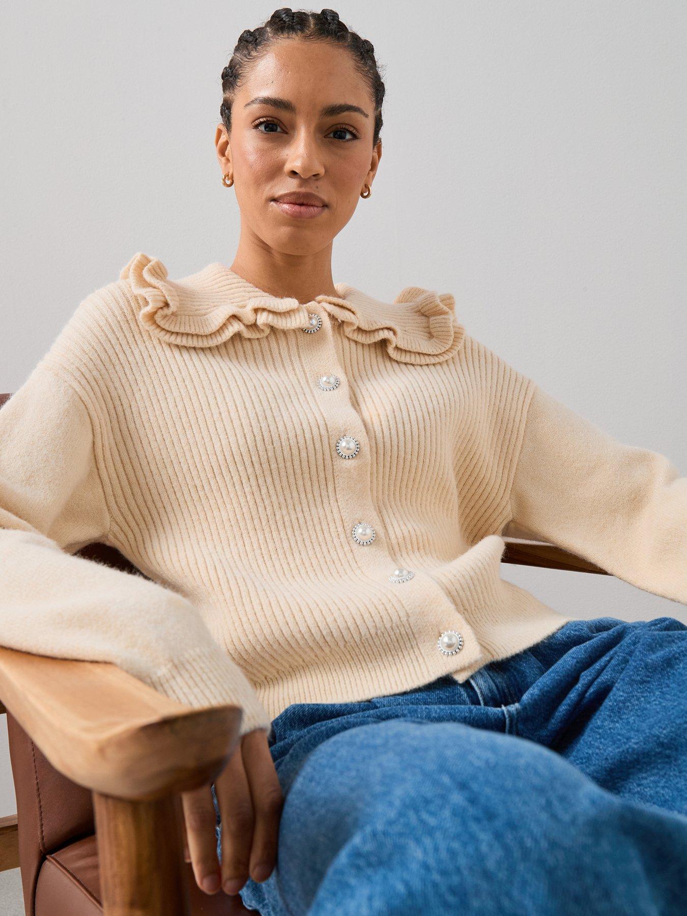 The Very Collection Frill Collared Cardigan With Wool - Cream