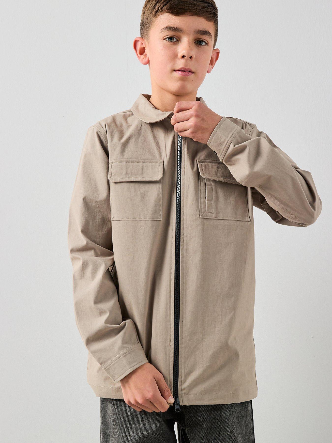 V by Very Boys Zip Up Pocket Detail Shirt - Stone Beige