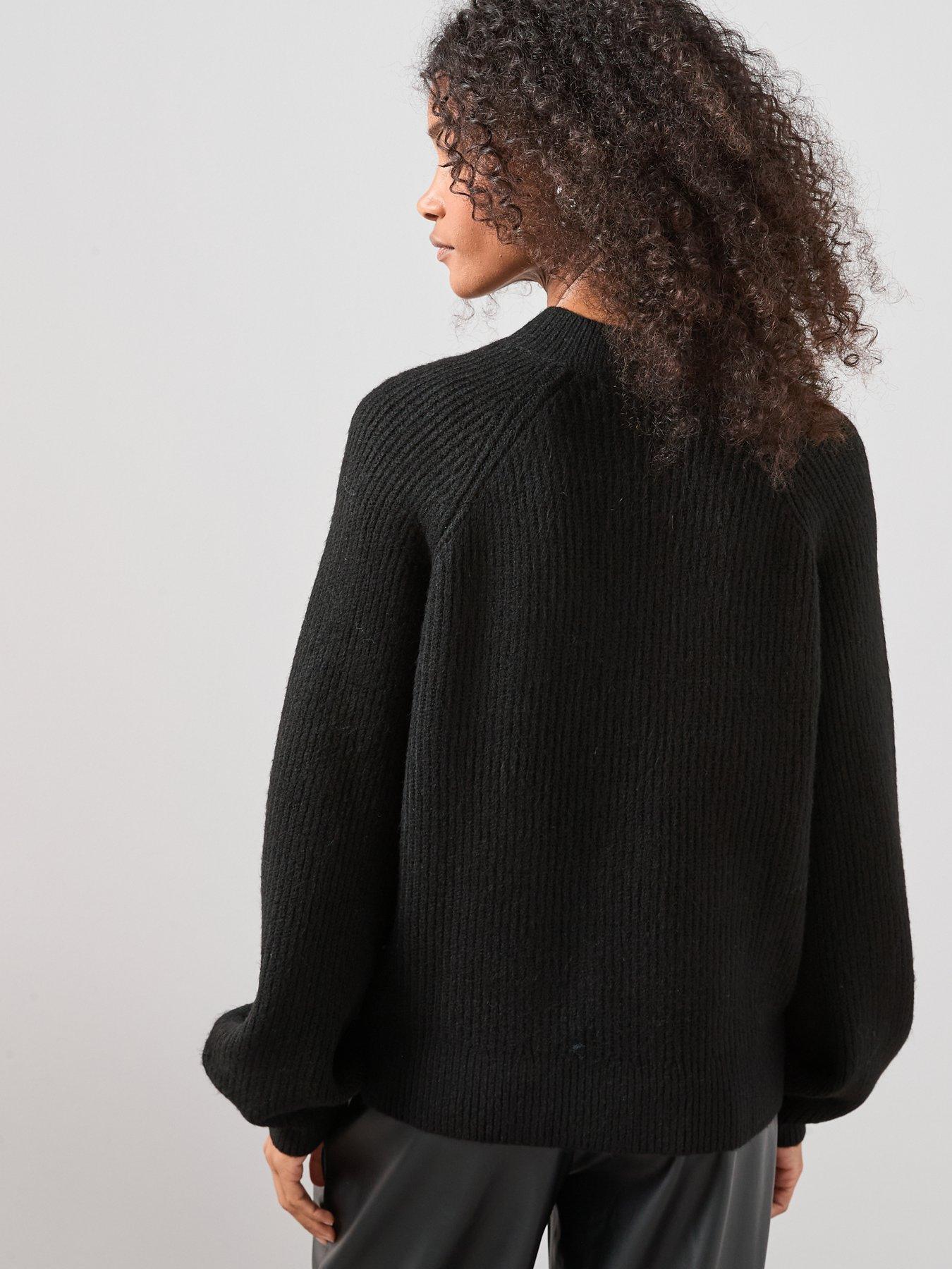 Image 2 of 7 of The Very Collection Funnel Neck Button Shoulder Jumper - Black
