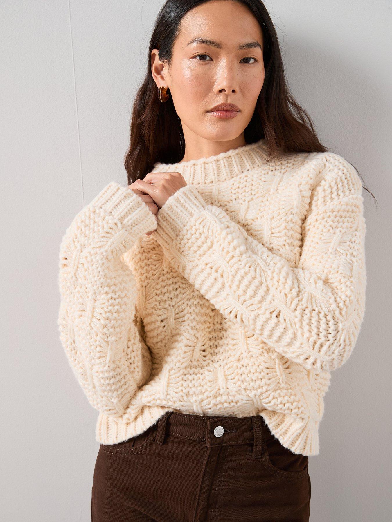 The Very Collection Chunky Knitted Stitch Detail Jumper - Cream