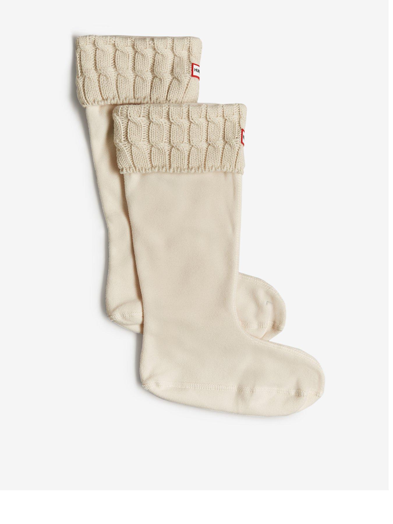 Image 1 of 3 of Hunter 6 Stitch Cable Tall Boot Socks - White