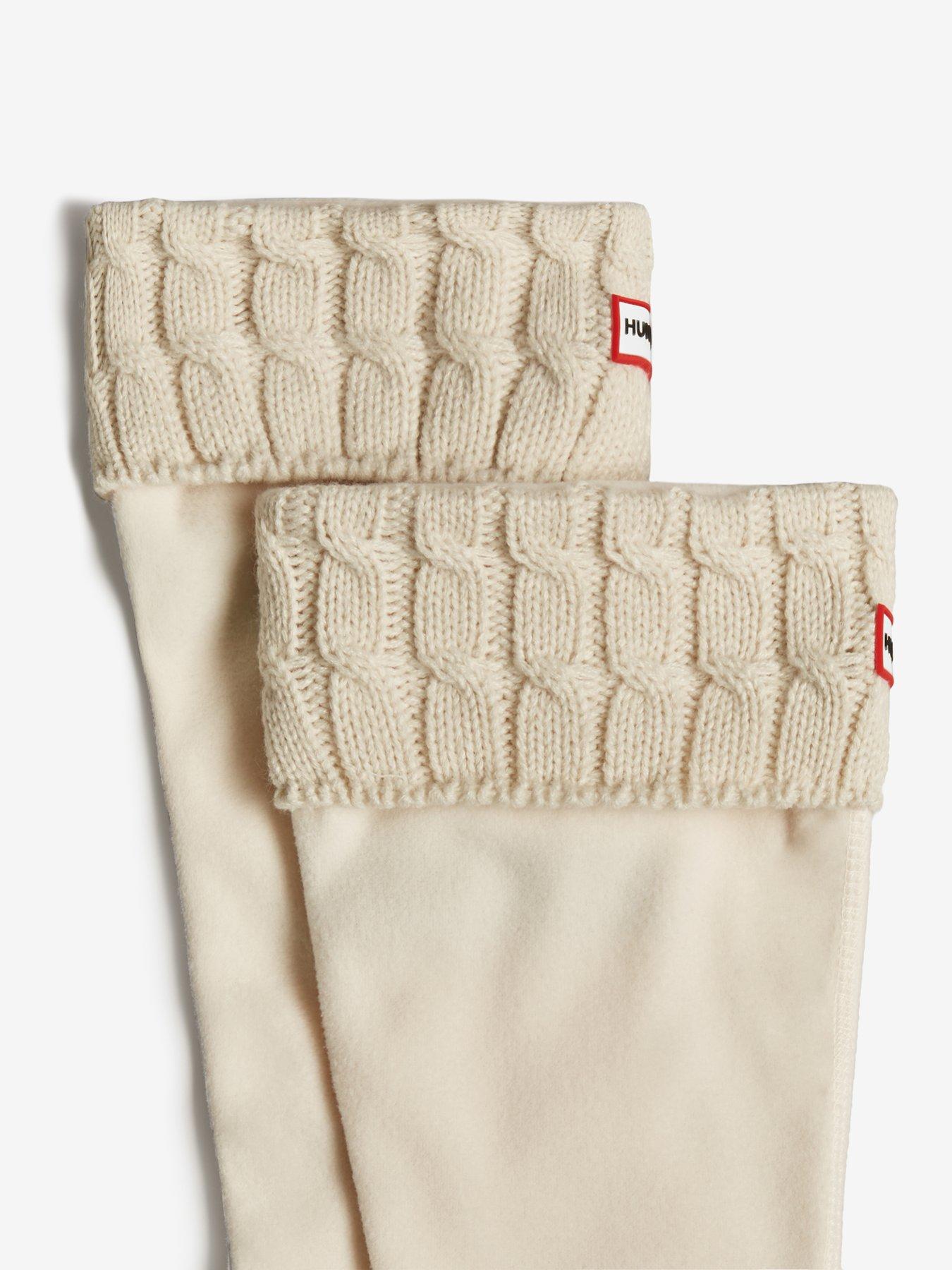 Image 3 of 3 of Hunter 6 Stitch Cable Tall Boot Socks - White
