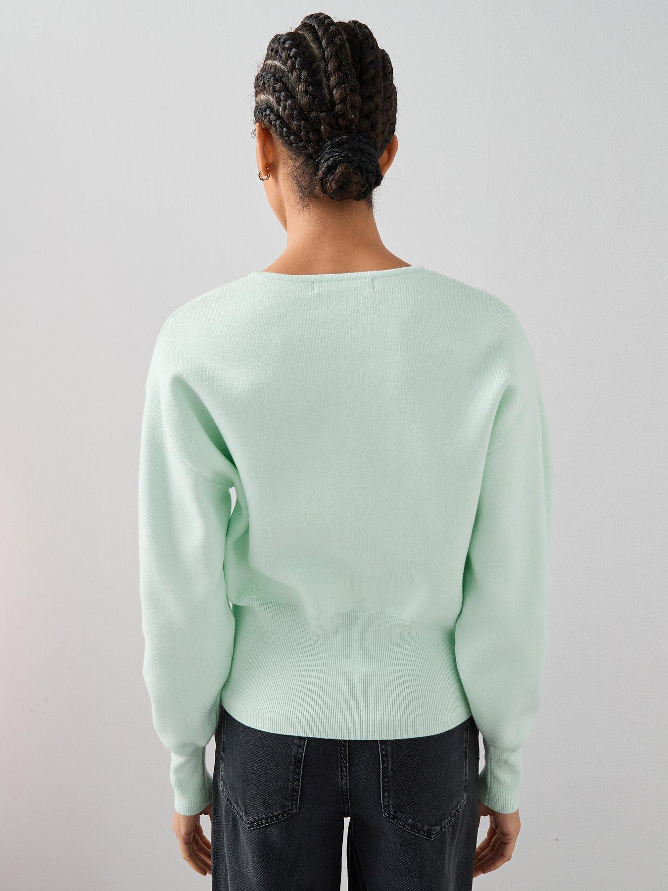 Image 2 of 7 of The Very Collection Crew Neck Popper Front Cardigan - Green