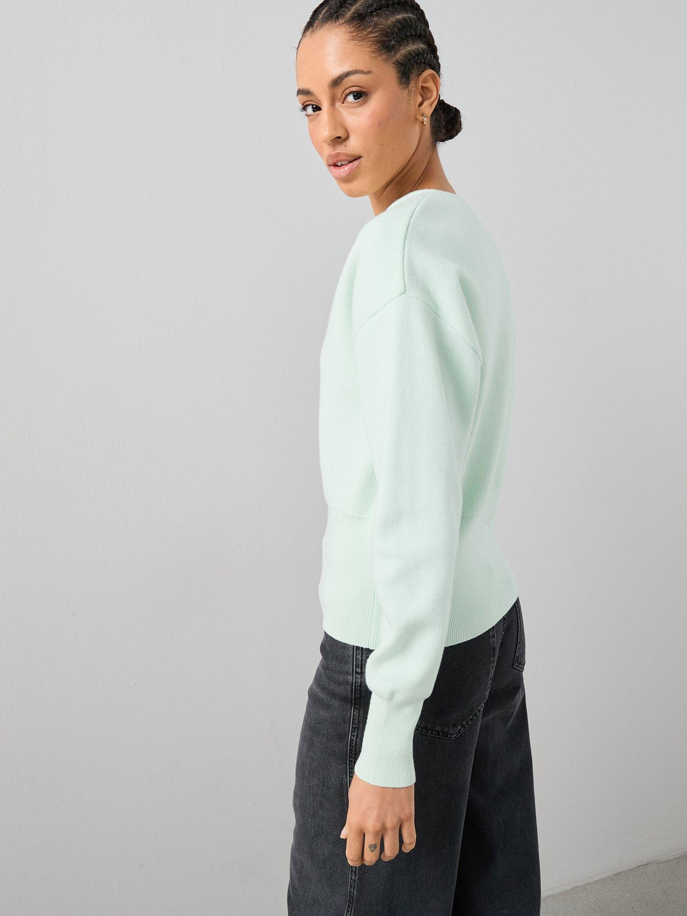 Image 4 of 7 of The Very Collection Crew Neck Popper Front Cardigan - Green