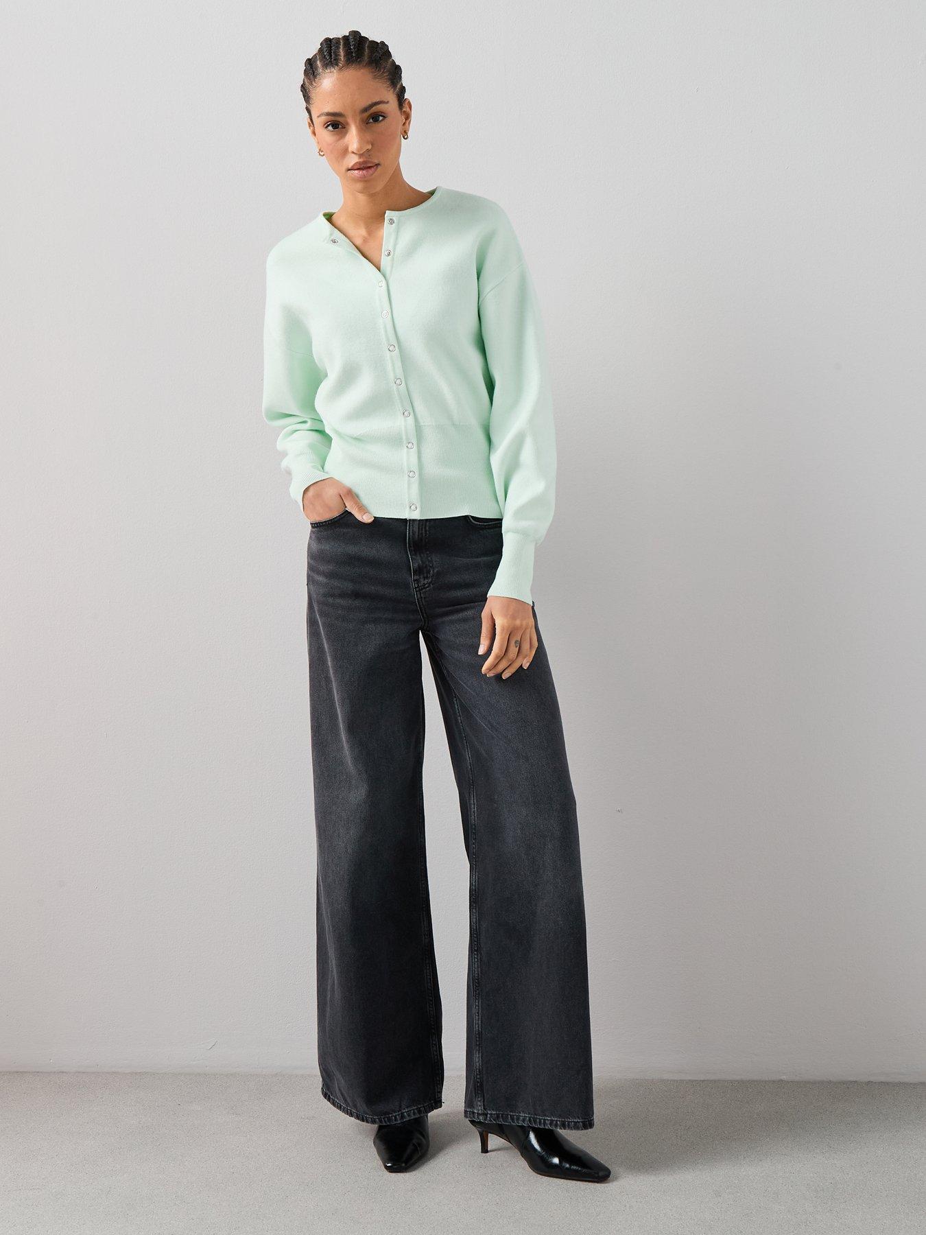 Image 5 of 7 of The Very Collection Crew Neck Popper Front Cardigan - Green