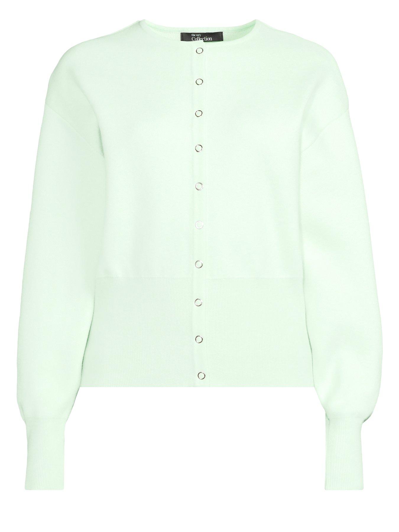Image 7 of 7 of The Very Collection Crew Neck Popper Front Cardigan - Green