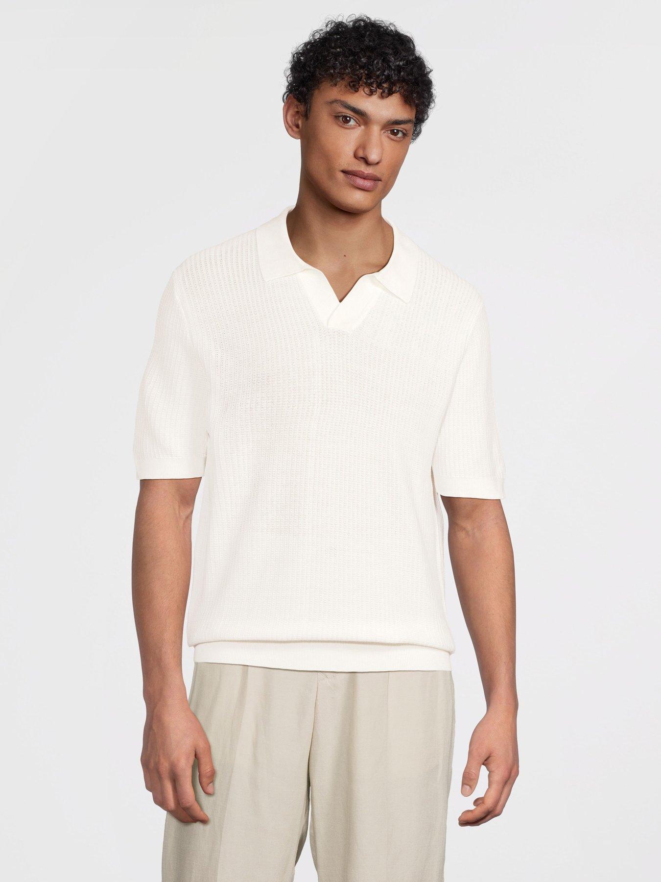 undefined Fluid Knitted Cotton Short Sleeve Polo Shirt - Cream