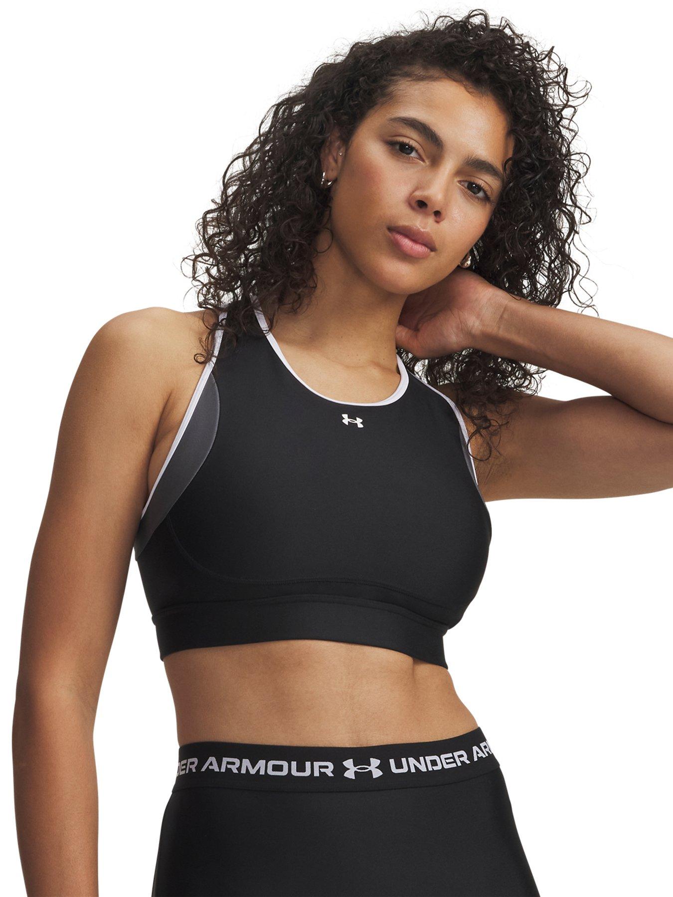 UNDER ARMOUR Womens Training Crossback Open Back Mid Support Sports Bra - Black/white