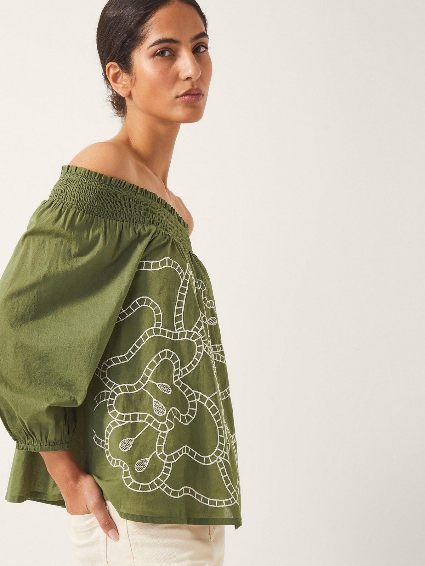 undefined Julie Bardot Top - Khaki - Green