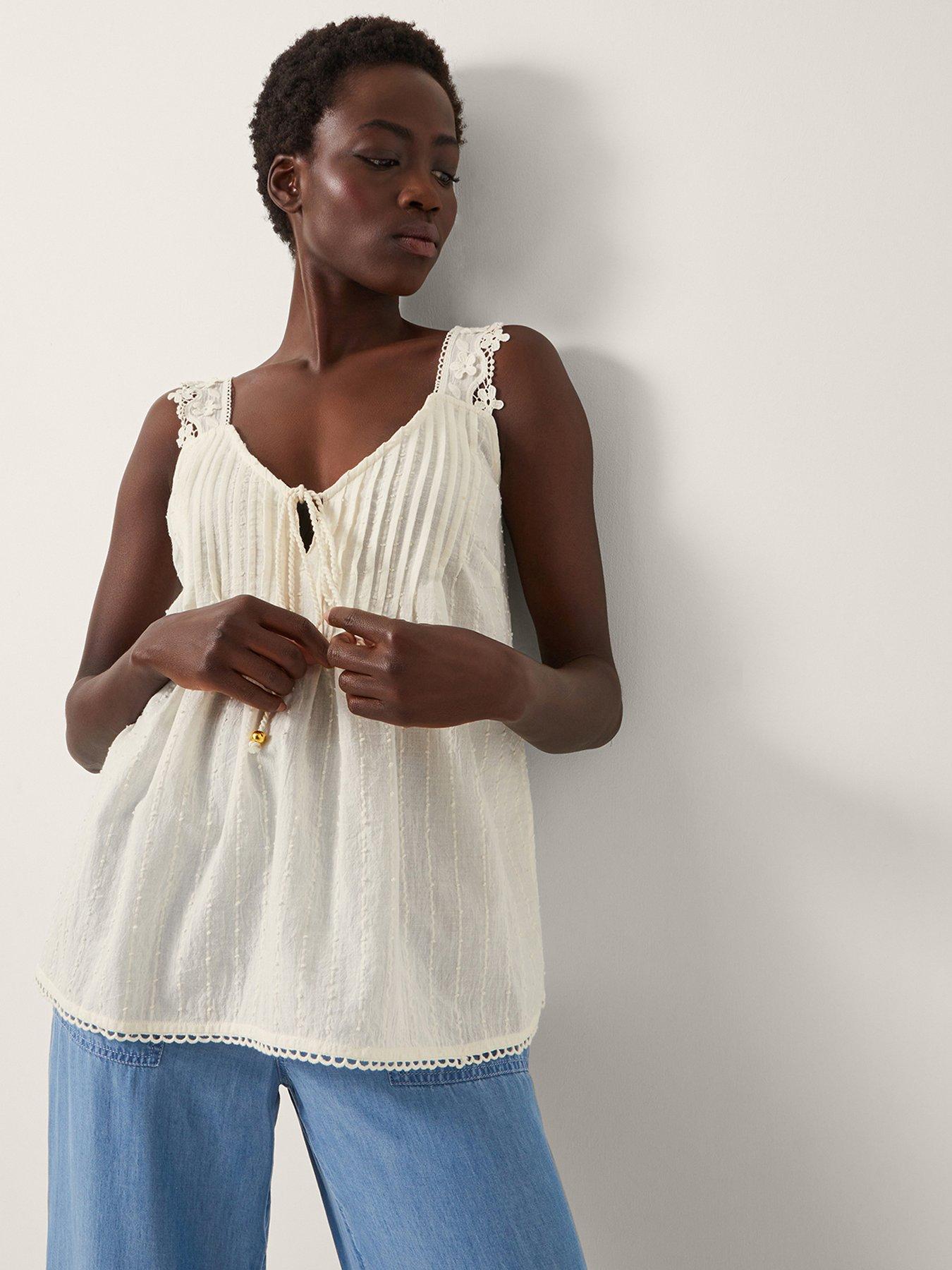 undefined Celia Lace Pintuck Cami - Cream