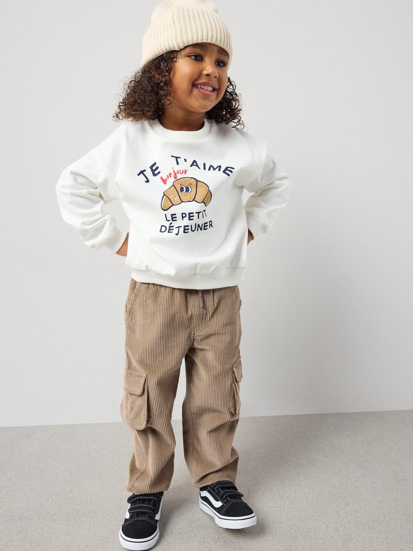 The Very Collection Boys Croissant Sweatshirt And Cord Trouser Set - Stone Beige