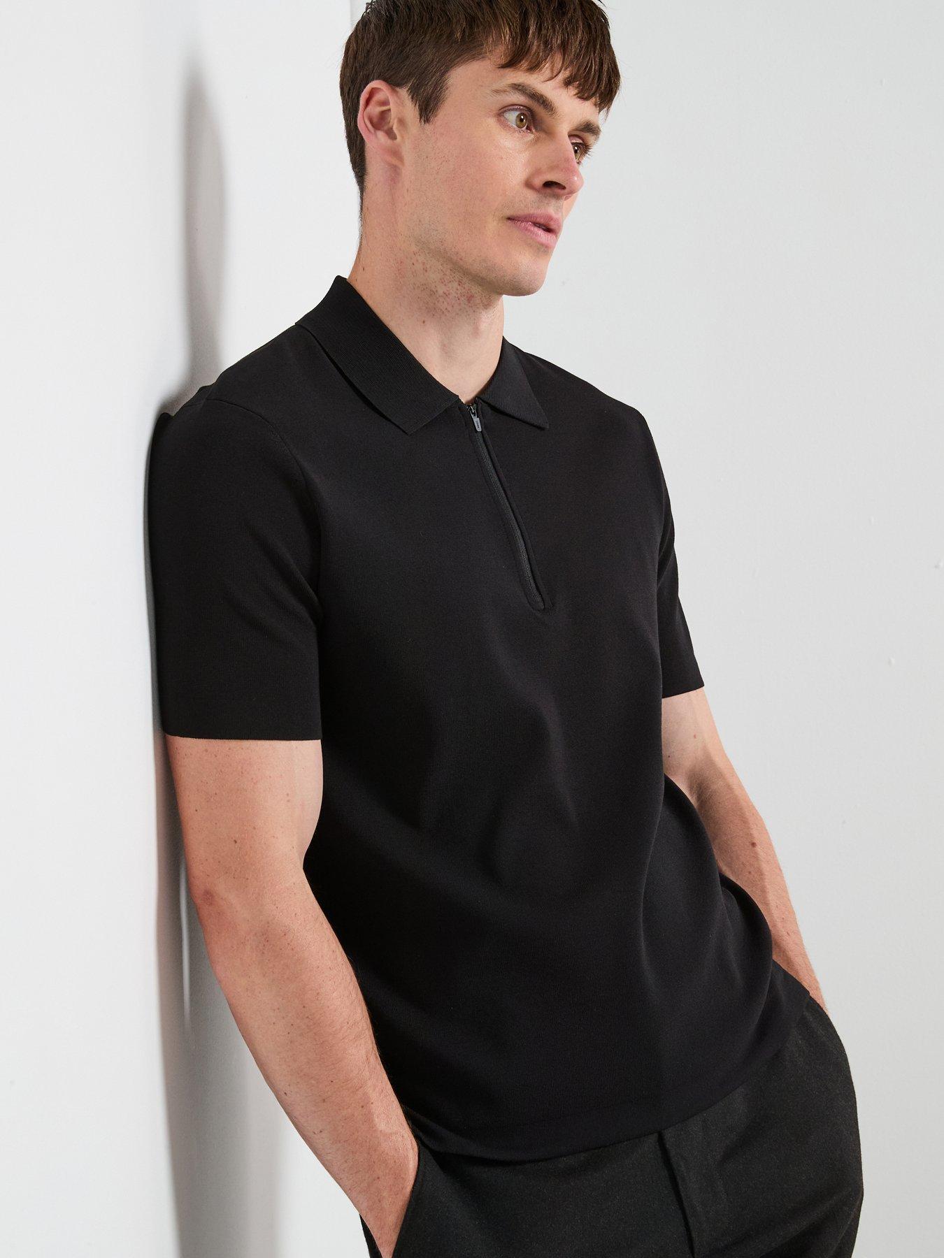 undefined Miller Short Sleeve Zip Neck Polo Shirt - Black