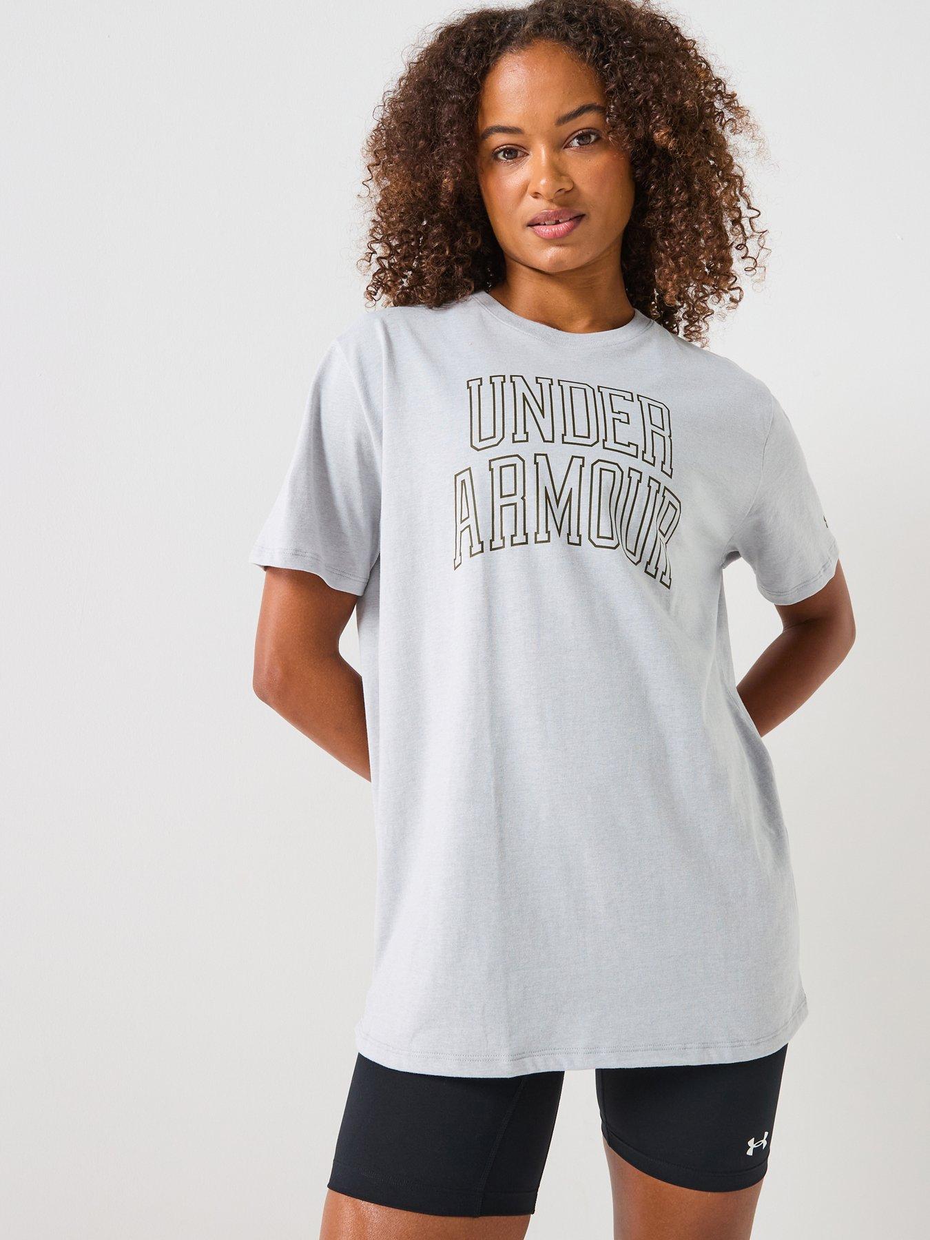 UNDER ARMOUR Womens Training Rival Oversized Campus T-Shirt, Grey, Size L, Women