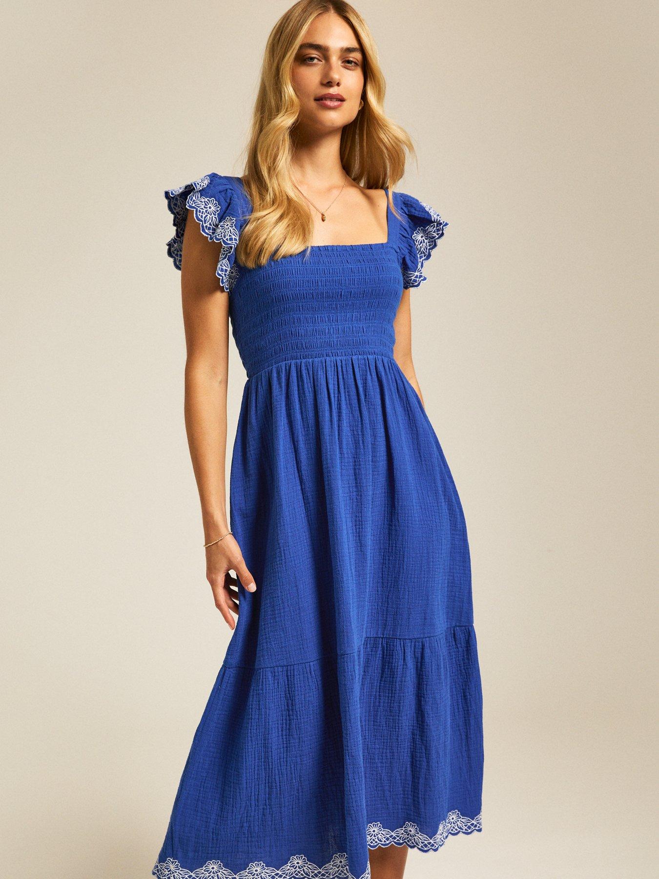 undefined Evelyn Frill Tier Midi Dress - Blue