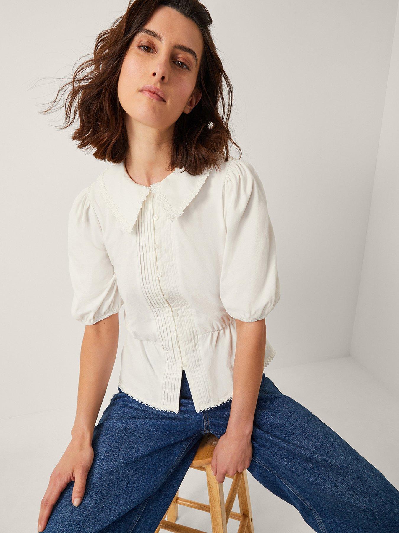 undefined Celia Collar Jersey Top - Ivory