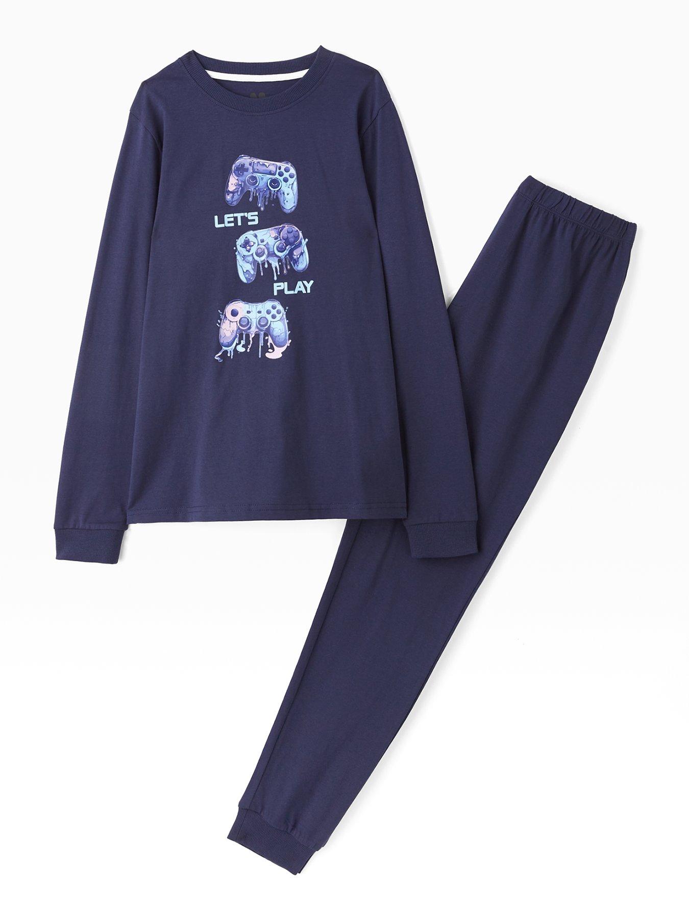 The Very Collection Boys Gaming Lets Play Graphic Pyjamas - Navy