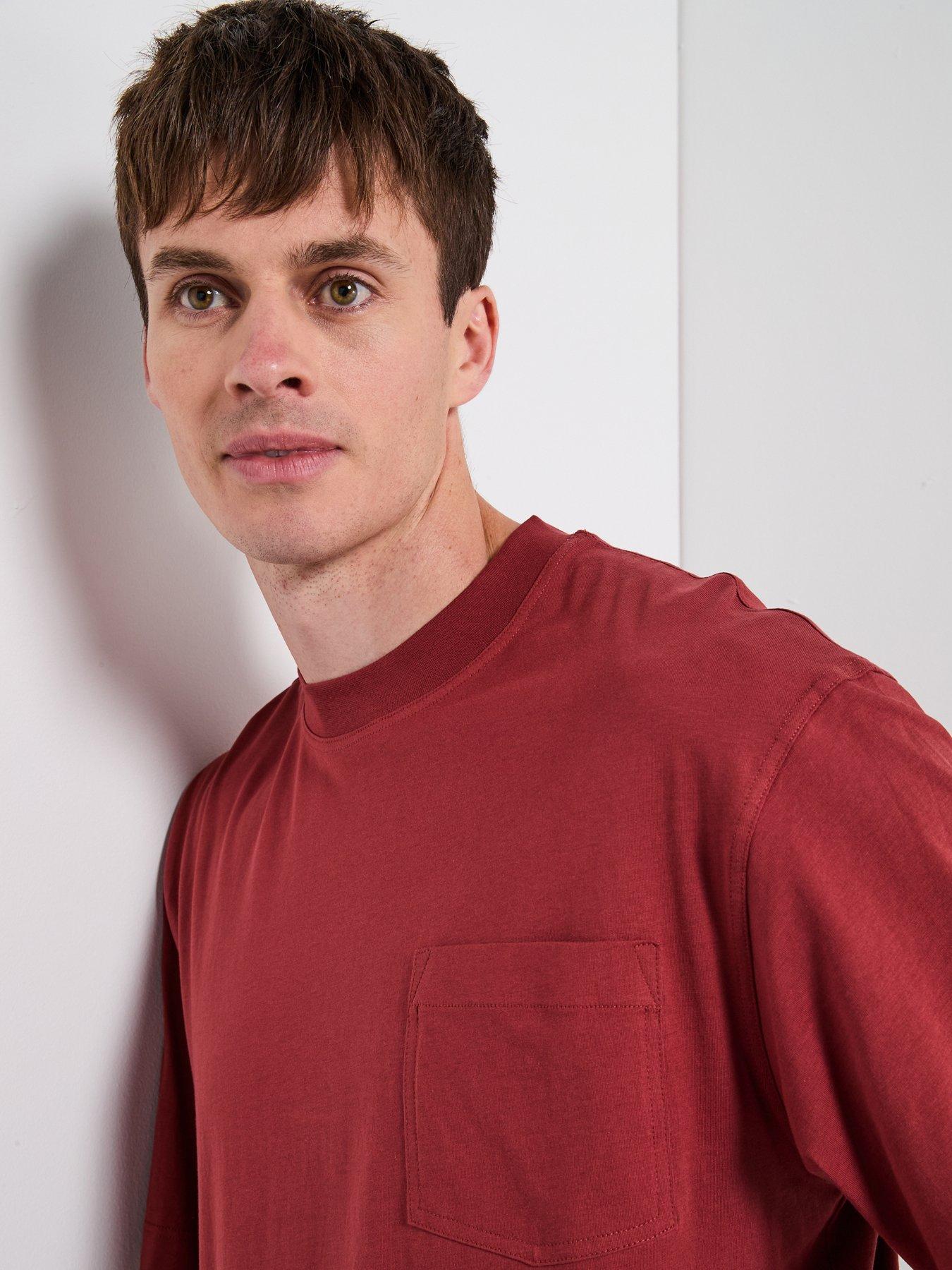 Image 6 of 6 of Mango Single Pocket Detail T-Shirt - Dark Red