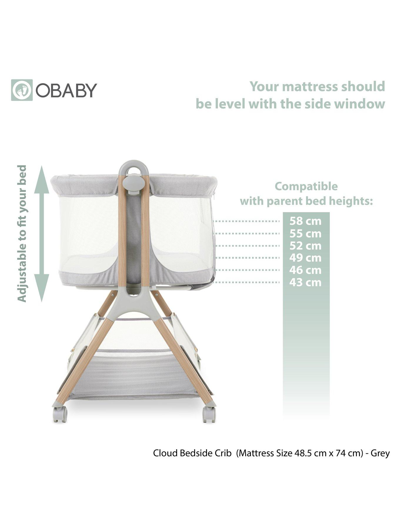 Image 3 of 7 of Obaby Bedside Crib - Grey