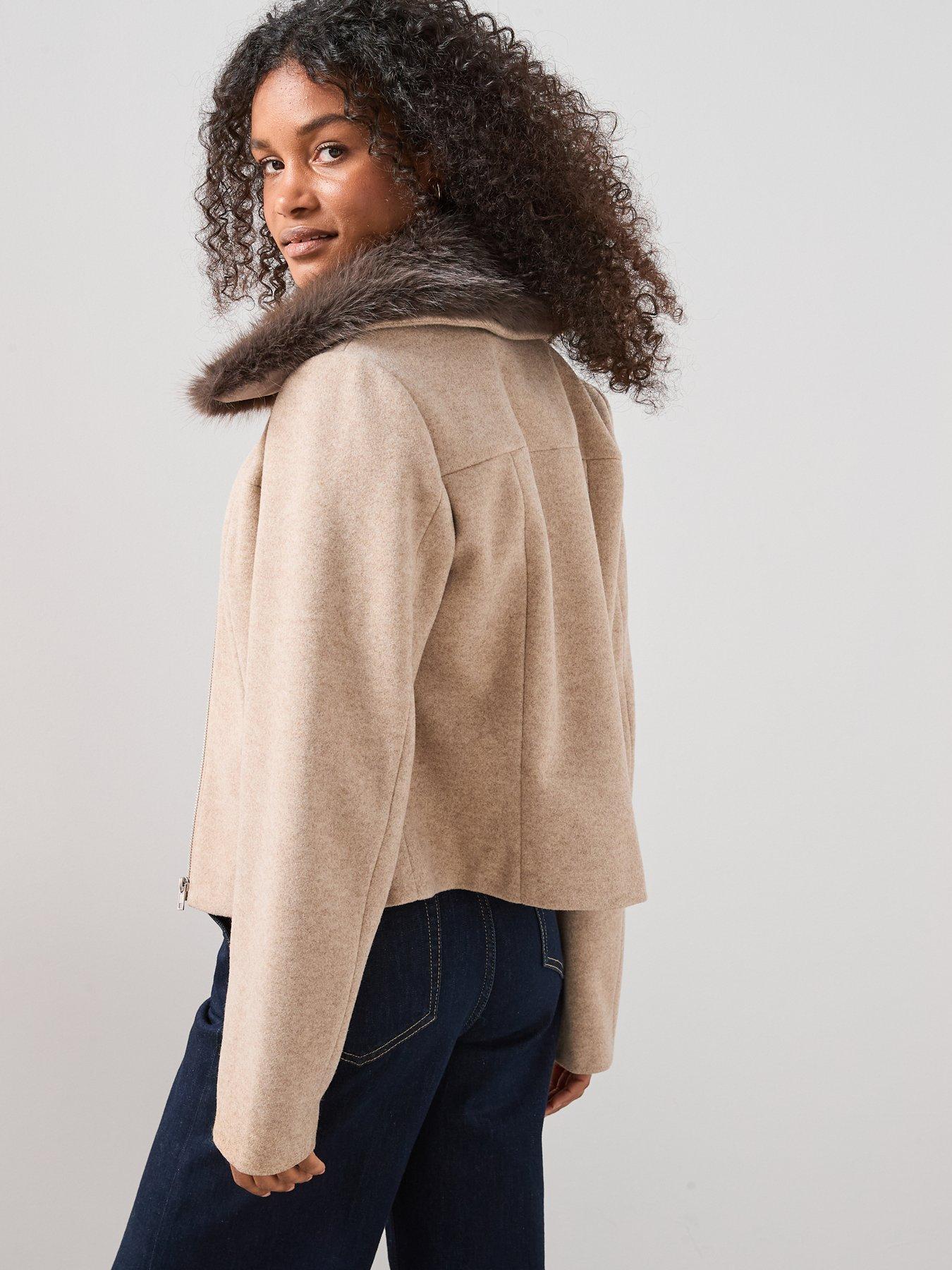 The Very Collection Faux Wool Harrington Jacket With Faux Fur